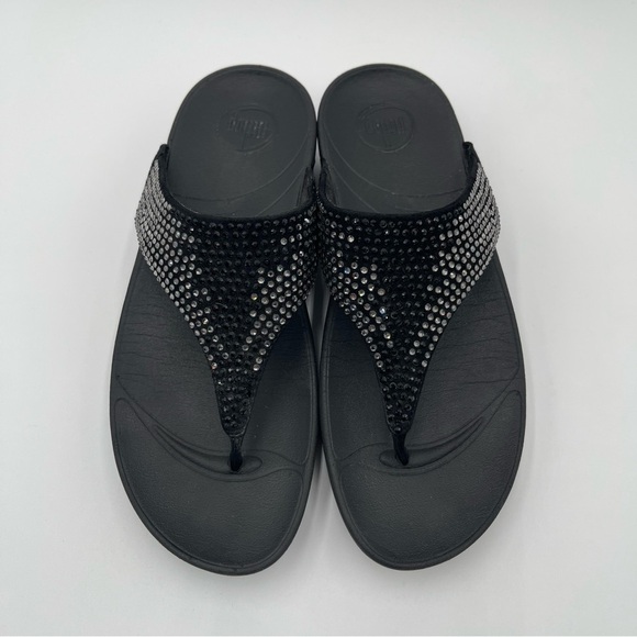 FitFlop Womens Size 9 Flare Suede & Rhinestone Thong Sandals Wedge Comfort - Picture 7 of 12